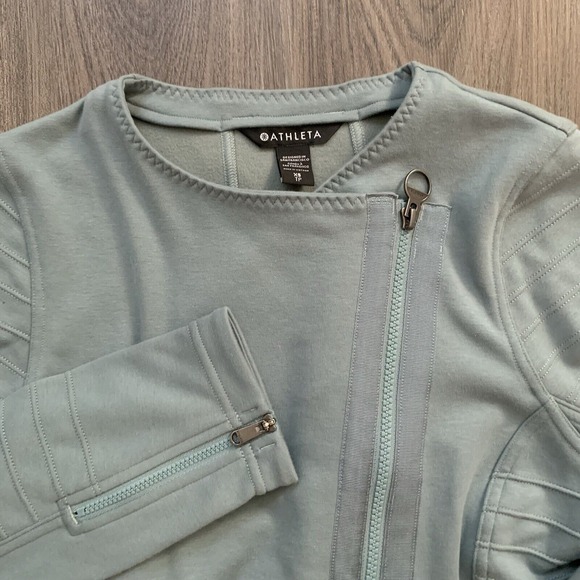 Athleta Women's Full Zip Teal Moto Jacket Travel‎ Commute Size XS Stretch - Picture 1 of 10